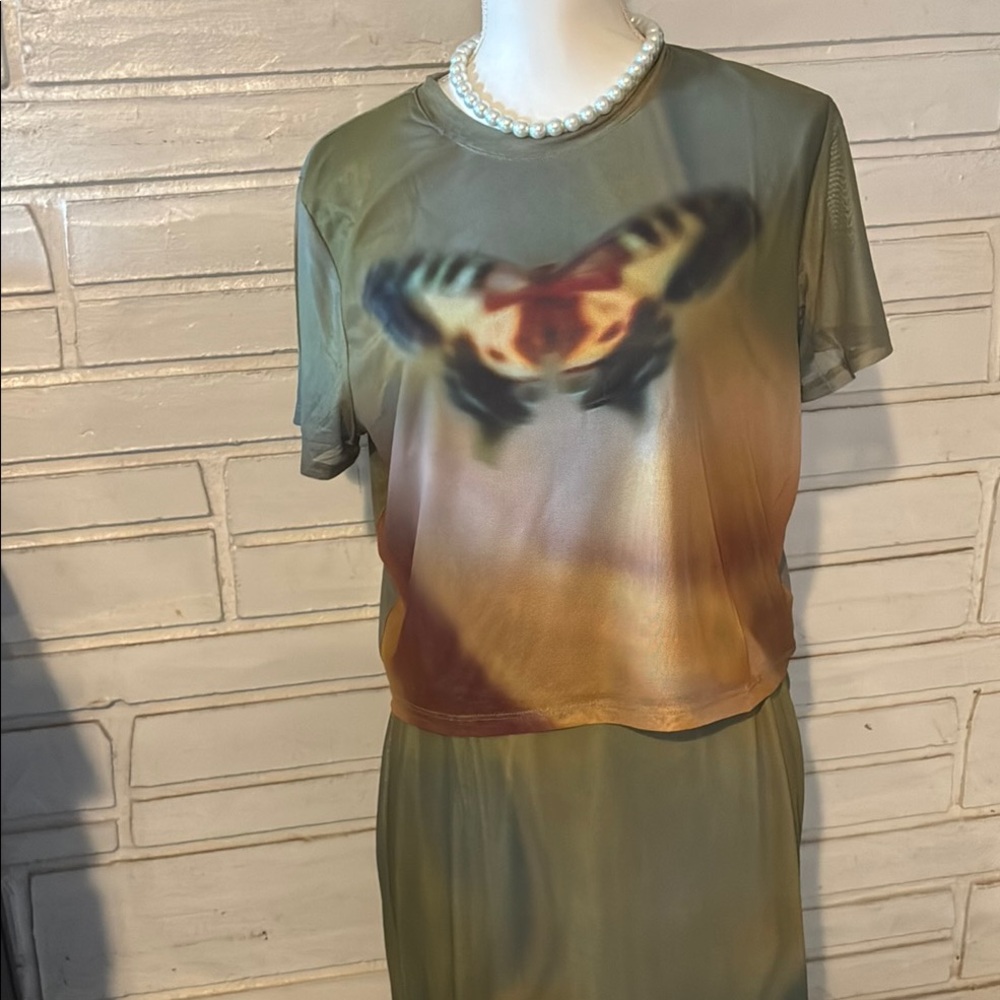 Green and Brown Graphic Dress